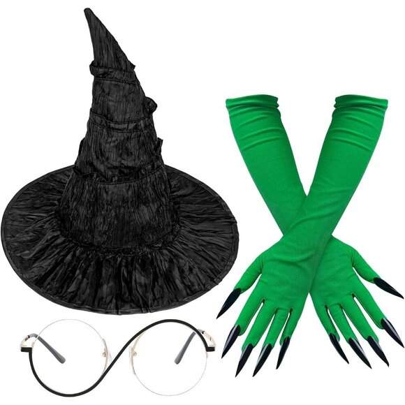 Witch Costume Accessories Set Hat Gloves Glasses for Adults Halloween